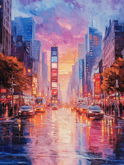 Rainy Cityscape at Dusk