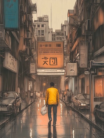 Rainy Cityscape Walker