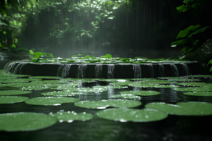 Rainy Lily Pad Pond