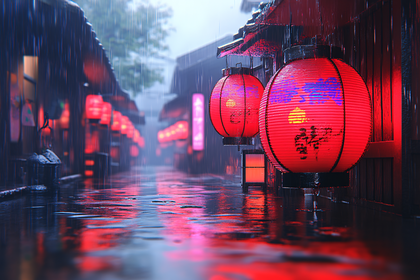 Rainy Street Lanterns