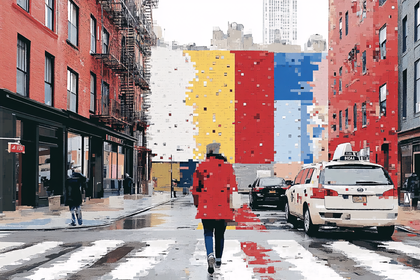 Rainy Street Scene in New York City