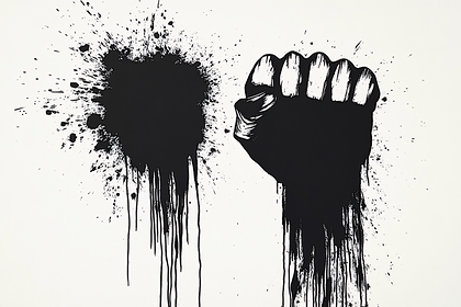 Raised Fist and Ink Splatter