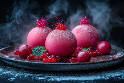 Raspberry Sphere Desserts with Red Currants