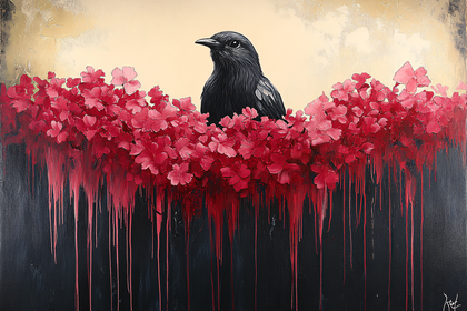 Raven Among Crimson Blossoms