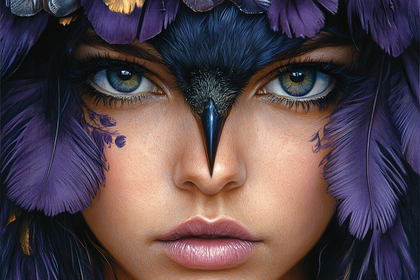 Mystical Woman with Raven Features Portrait
