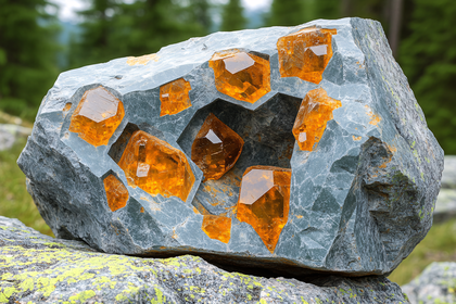 Raw Orange Crystals in Grey Stone Matrix