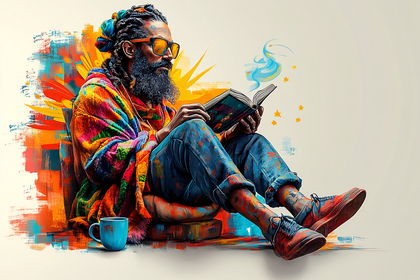 Reading Rastaman With Colorful Blanket
