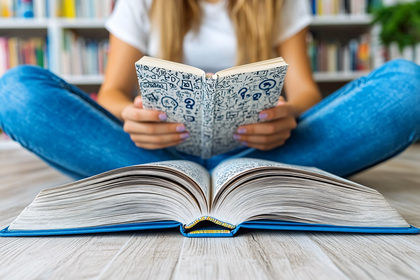 Free Download Girl Reading Books in Library Stock Photo