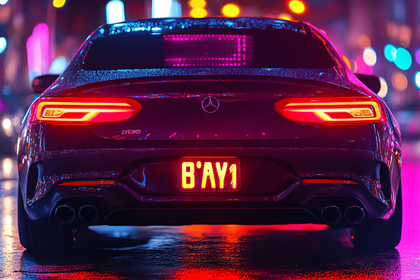 Rear View of a Mercedes Benz Illuminated in Neon Lights
