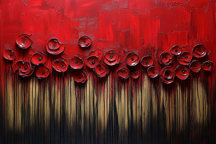 Red And Gold Floral Abstract Painting