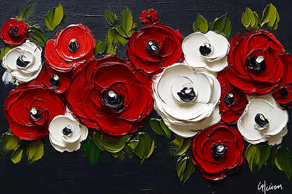Red and White Floral Impasto Art