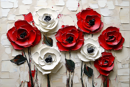 Red And White Floral Oil Painting