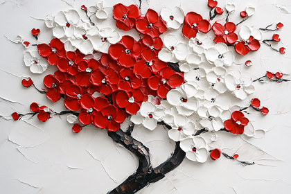 Red and White Floral Tree Painting