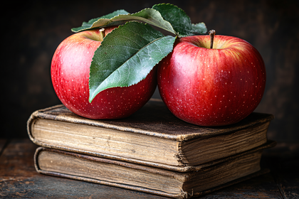 Red Apples on Antique Books