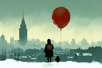 Red Balloon in Winter City