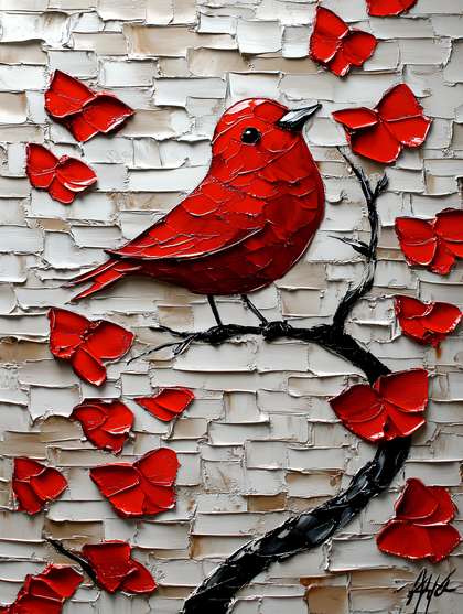 Red Bird on Blossoming Branch