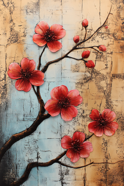 Red Blossoms on Textured Background