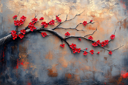 Red Blossoms On Textured Background