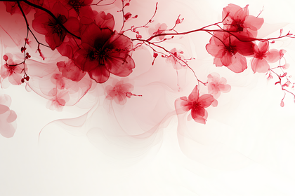 Red Blossoms on White Background