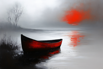 Red Boat in Misty Waters