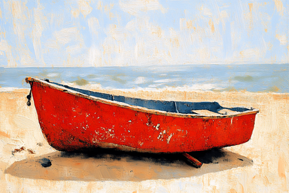 Red Boat On Sandy Beach