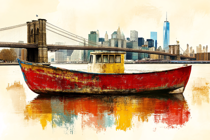 Red Boat With New York City Skyline