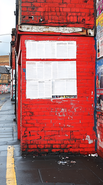 Red Brick Corner With Posters