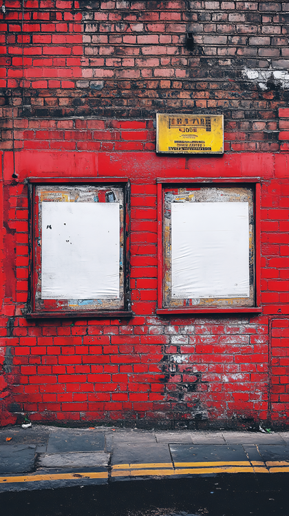 Red Brick Wall with Blank Posters