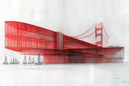 Red Bridge Abstract Sketch
