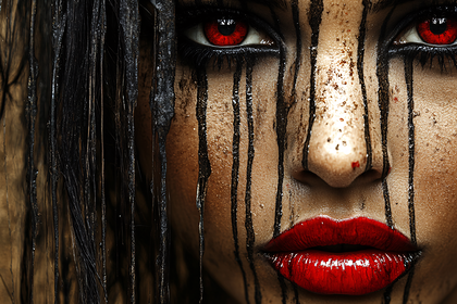 Red-Eyed Woman with Streaking Makeup