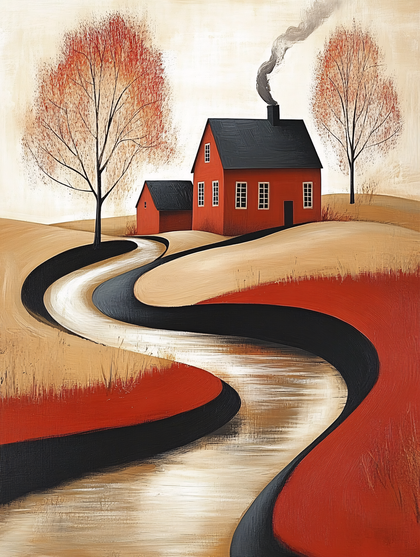 Red Farmhouse Landscape