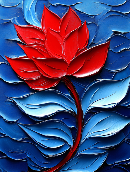 Red Flower In Blue Oil