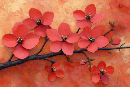 Red Flowers On Branch Painting