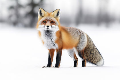 Red Fox Standing In Snow