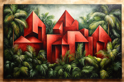 Red Geometric Structures Amidst Tropical Foliage