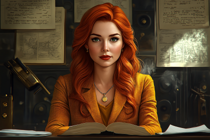 Red Haired Woman At Desk