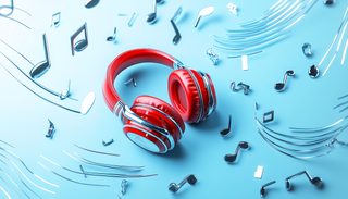 Red Headphones And Musical Notes