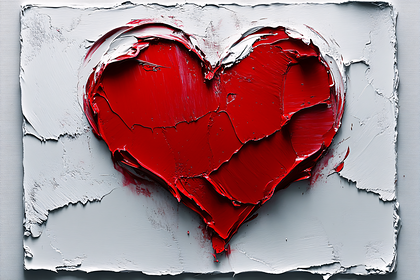 Red Heart Impasto Painting
