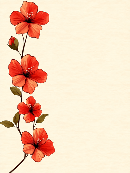 Red Hibiscus Floral Illustration