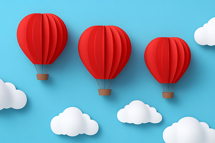 Red Hot Air Balloons In Blue Sky