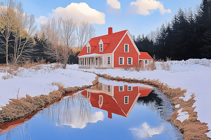 Red House Winter Reflection