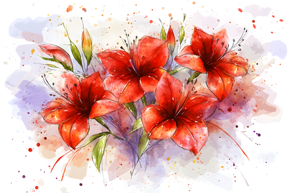 Red Lilies Watercolor Painting