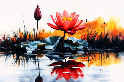 Red Lotus Watercolor