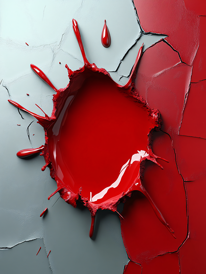 Red Paint Splash On Cracked Surface