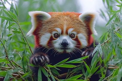 Red Panda Portrait in Bamboo