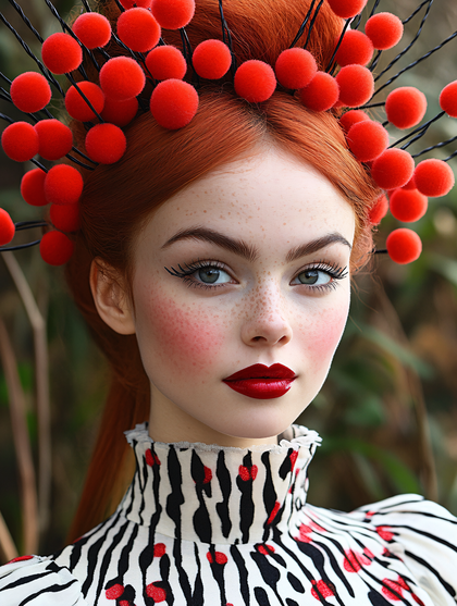 Red Pom-Pom Headpiece Woman