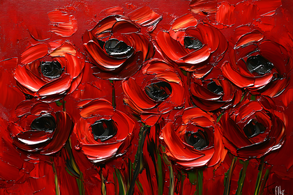 Red Poppies Impasto Painting