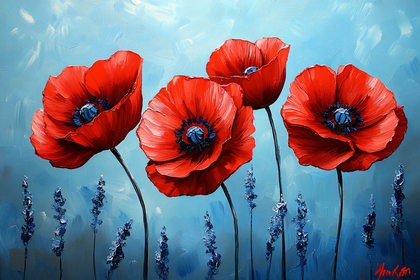 Red Poppies in a Blue Field