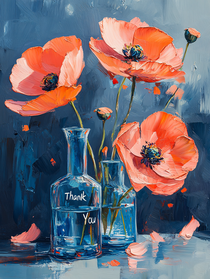 Red Poppies in Glass Vases