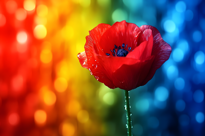 Red Poppy Flower With Colorful Bokeh Background